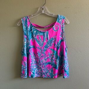 Lilly Pulitzer Pink and Blue Tropical Crop Tank Top Sz XXL